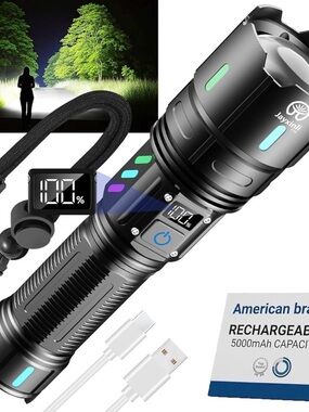 Jayxini Rechargeable LED Tactical Flashlight - Black with Teal Accents